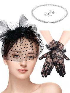 PRICES MAY VARY. Enrich your wardrobe: there are 1 piece of fascinators hat, 1 pair of short lace gloves, 1 pair of faux pearl earrings, 1 piece of faux pearl necklace, which is a complete and elegant set for most women and girls, wearing them together will help you draw other's attention easily Make you charming: the hair clip pillbox hat is embellished with mesh veil with dot patterns, the wrist lace gloves are designed with ruffle and flower patterns, which are full of vintage feeling and fem Women Tea Party, Prom Night Dress, Floral Gloves, Mesh Headband, Earrings For Wedding, Barbie Bridal, Vintage Feeling, Dot Patterns, Women Headband