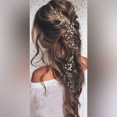 #fashion, #style, #hairstyles, #beauty, #haircare Bride Hair Vine, Crystal Wreath, Long Hair Vine, Loose Wedding Hair, Wavy Wedding Hair, Rose Gold Accessories, Hair Vine Bridal, Pearl Hair Vine, Wedding Wreath