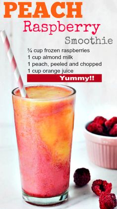 the recipe for peach raspberry smoothie is shown