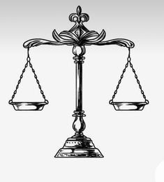 a drawing of a balance scale with two scales on each side and the word law written below it