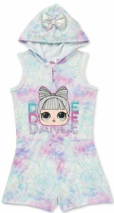 NEW LOL SURPRISE Girls French Terry Hooded Romper - Size M -10/12 Attached hood - bow embellishment Sleeveless - Graphic print at front Tie dye detail 60% Cotton/40% Polyester Machine washable Cute Cotton Hoodie For Playwear, Cute Multicolor Cotton Hoodie, Lol Surprise Dolls Party Outfit, Lol Clothes, Lol Doll Birthday Outfit, Cotton Hoodie For Playtime, Lol Surprise Doll Birthday Dress, Tie Dye Outfit, Playful Unicorn Print Sleepwear For Sleepover