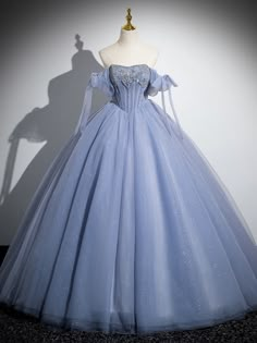 Blue Tulle Puff Sleeve Beading Princess Quinceanera Dress Fairytale Dress Princesses Ball Gowns Blue, Sky Blue Gown, Ball Gown Blue, Blue Ball Gown, Ball Gown Prom Dresses, Sky Blue Dress, Blue Ball Gowns, Quinceanera Dresses Blue, Pretty Quinceanera Dresses