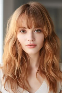 Strawberry Blonde Hair 2024, Strawberry Blonde Hair Hazel Eyes, Dark Blonde Honey Hair, Going From Red To Blonde Hair, Strawberry Blonde Hair Green Eyes, Strawberry Blonde Bangs, Strawberry Blonde Woman, Strawberry Blonde With Bangs, Strawberry Blonde Makeup