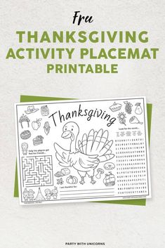 the thanksgiving activity placemat printable for kids to color and practice their language skills