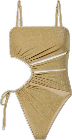 Chic Gold Stretch Swimwear, Gold One-piece Swimwear For Poolside, Fitted Shimmer Swimwear For Sunbathing, Gold Shimmer Party Swimwear, Chic Gold Swimwear For Summer, Gold Shimmer Swimwear For Party, Gold One-piece Swimwear For Party, Gold Fitted One-piece Swimwear, Chic Gold Swimwear For Sunbathing