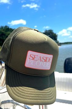 Join the club and rep Seaside Blonde Olive 5 panel trucker hat with adjustable back Handmade in Wilmington, North Carolina @shopseasideblonde Green Trucker Hat For Beach, Green Trucker Hat For The Beach, Green 5-panel Snapback Hat For Beach, Green 5-panel Trucker Hat For Beach, Green Trucker Hat With Curved Bill For Beach, Green Flat Bill Trucker Hat For Beach, Green Flat Brim Trucker Hat For Beach, Green 5-panel Beach Baseball Cap, Wilmington North Carolina