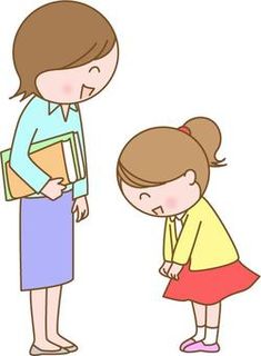 a mother and daughter are looking at each other while the child is holding a folder