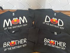 Custom made order that never got picked up Dad- Large Mom-Medium Brothers are YS and YM Elmo Family Birthday Shirts, Elmo Shirt, Elmo Birthday Party Boy, Smash Cakes, Elmo Birthday Party, Baby Cake Smash, Family Birthday Shirts, Boy M, Elmo Birthday