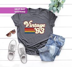 "Hi, Welcome to FashionxTee 1993 Vintage Birthday Gift Tee, Retro Style, 31st Birthday For Women, Vintage 1993 Shirt, 31st Birthday, 31st Birthday Friends Gift Tee Our soft and comfortable shirts are printed, pressed and shipped to you from our boutique. Enjoy your shopping!🛍️  ✔️Please make sure you check our size cards before you place your order. 📏 ✔️Please send me a message for all your questions and suggestions. It is my pleasure to assist you! **Group t-shirts are not sold as a set. They are sold separately. HOW TO ORDER SHIRT  1-) Please, Check and Review all Photos. 2-) From the drop-down menus, choose your T-shirt size and color. 3-) Select the quantity that you want. 4-) Click \"ADD TO CART\". And, you can go back to add more product color for your family members or You can com 40th Birthday For Women, 30th Birthday Shirts, 40th Birthday Shirts, 50th Birthday Shirts, Birthday Gift For Women, 60th Birthday Gifts, My Pleasure, 40th Birthday Gifts, Vintage Birthday