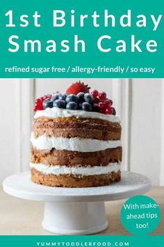 a cake with white frosting and berries on top is featured in the cover of this ebook