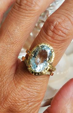 Magnificent Love ring _________ 18K Yellow Gold Set w/ 14mm Morganite or Aquamarine Approx 5.40ct (3) 1.3mm white diamonds set on each side for (6) total Diamonds Edgy Bohemian, Sacred Jewelry, Divine Light, Yellow Gold Setting, Morganite Ring, Love Ring, Gold Set, Morganite, White Diamonds