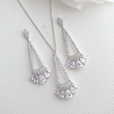 Bridal & Bridesmaids Pendant Necklace Set Gold- Poetry Designs Pewter Jewelry, Wedding Earrings Drop, Silver Link Chain, Wedding Pendant, Bridesmaid Jewelry Sets, Rose Gold Pendant, Gold Necklace Set, Long Pendant Necklace, Long Dangle Earrings