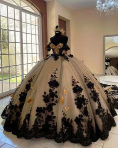 Black and Champagne Quinceanera Dresses 3D Flowers Sweet 15 16 Prom Ball Gowns Black Quince Dress, Gold Quince Dress, Champagne Quinceanera, Champagne Quinceanera Dresses, Vestido Charro, Quinceanera Dresses Gold, Quinceanera Themes Dresses, Mexican Quinceanera Dresses, Black Quinceanera Dresses