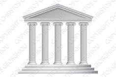 an ancient greek temple with columns and pillars in the center, on a white background