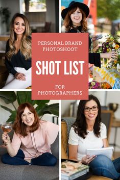 four photos with the words, personal brand photography shot list for photographers