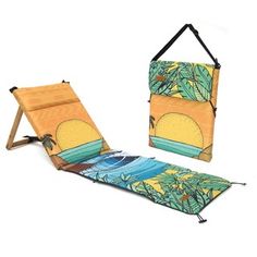 two foldable chairs with an ocean scene on them