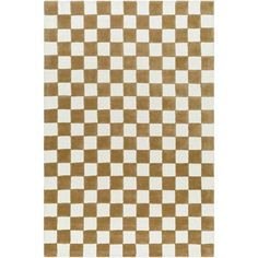 a brown and white rug with squares on it