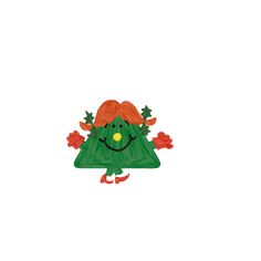 a drawing of a christmas tree with red hair and green leaves on it's head