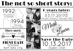 the wedding announcement is shown in black and white, with pictures of people on it