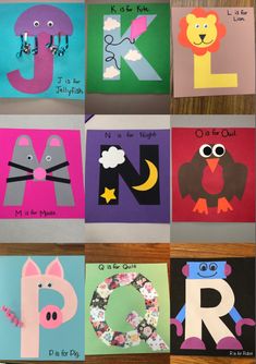 the letter k is made out of paper with pictures of animals and letters on it