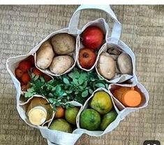 a bag filled with lots of different fruits and vegetables