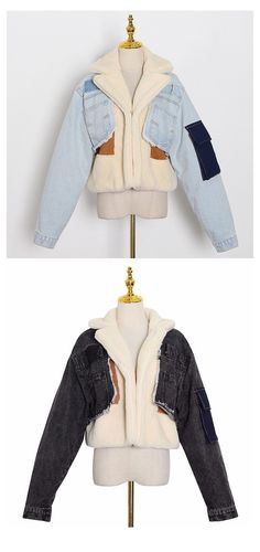 F00045538-105 Denim Patterns, Color Block Top, Make A Change, Color Contrast, Denim Coat, Contrast Stitch, Casual Fits, Black Coat, Contrasting Colors