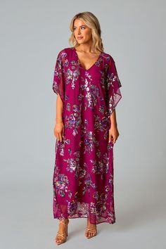 BuddyLove Atlas Sequin Caftan Maxi Dress - Red Sangria Atlas Dress, Ladies Caftan, Embroidered Caftan, Maxi Dress Red, Womens Boho Dresses, Red Sangria, Heading Fonts, Glam And Glitter, Clothing Labels