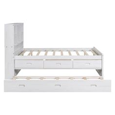 Yiekholo White Full Wood Bed Frame with Storage in the Beds department at Lowes.com Floor Bed, Headboard Storage, Trundle Bed