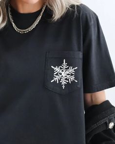 Snowflake, Pocket, Christmas, Winter, Santa, Snow, Xmas Pocket Tee Christmas Vinyl, Christmas Shows, Social Gathering, Christmas Winter, Pocket Tee, Vintage Aesthetic, Vintage Charms, Individual Style, Vintage Look