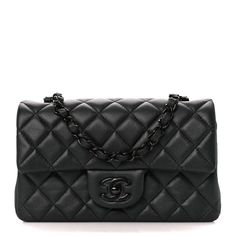 This is an authentic CHANEL Lambskin Quilted Mini Rectangular Flap in So Black. The chic mini crossbody classic is crafted of soft quiltedlambskin leather in black. The bag features a black chain link leather threaded shoulder strap and a black classic CC turn lock. This opens the flap to a black leather interior with zipper and patch pockets. Chanel Tomboy Bag, Chanel Small Flap Bag With Top Handle, Chanel Cross Body Bag Black, Chanel Flap Bag 2022, Black Mini Handbag, Channel Purse, Black Chanel Bag, Chanel Crossbody Bag, Chanel Mini Rectangular