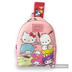 Hello Kitty And Her Friends Are Ready To Go Out With Ya! This Pink Mini Backpack Has A Group Print Of Your Sanrio Faves Like Cinnamoroll, Pompompurin, Kuromi And More. Comes With Side Pockets That Have An Allover Print Of Sanrio Characters, An Interior Drop Pocket And Adjustable Straps. 9" X 4 1/2" X 10 1/2" Polyurethane Interior Drop Pocket Side Pockets Imported **Please See All The Pictures, This Is The Exact Item You Will Receive. ** New With Tags Cute Hello Kitty Print Backpack For Travel, Cute Hello Kitty Travel Backpack, Pink Hello Kitty Backpack For Daily Use, Cute Hello Kitty Print Backpack For Daily Use, Playful Hello Kitty Print Backpack For Travel, Playful Hello Kitty Print Standard Backpack, Kawaii Hello Kitty Backpack For Everyday Use, Kawaii Hello Kitty Backpack For Travel, Kawaii Hello Kitty Travel Backpack