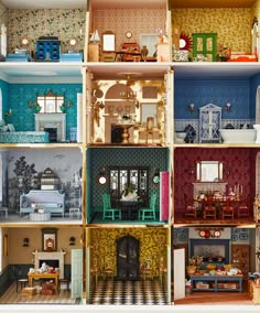 a collage of dolls houses with different rooms