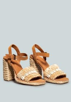 WILLIS Tan Cowrie Raffia Handmade Block Sandal Styling Essentials, Tassel Sandals, Block Sandals, Boho Chic Style, Estilo Boho Chic, Heeled Sandal, Cowrie Shell, Gorgeous Shoes, Natural Tan