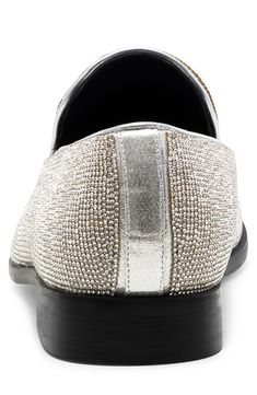 Studded tonal rhinestones add a subtle flash of shimmer to these slip-on loafers that are sure to make an eye-catching statement. 0.5" heel Almond toe Slip-on style Textile upper, rubber sole Imported Elegant Rhinestone Slip-on Loafers, Party Loafers With Rhinestones And Round Toe, Rhinestone Slip-on Loafers For Party, Party Loafers With Rhinestones Slip-on, Formal Loafers With Rhinestones And Round Toe, Classic Slip-ons For Party, Elegant Slip-on Dress Shoes For Party, Elegant Party Dress Shoes Slip-on, Elegant Party Slip-on Dress Shoes