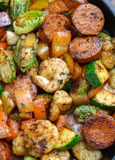 a skillet filled with different types of vegetables