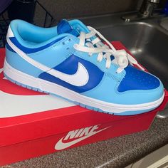 Brand New limited Edition Nike dunk Low Argon blue Dunks Shoes Blue, Low Top Shoes Nike, Shoes Dunks Low, Cheapest Nike Dunks, Cute Dunks Low, Cute Nike Shoes Dunks, Triple Blue Dunks, Argon Blue Dunks Outfit, Argon Blue Dunks