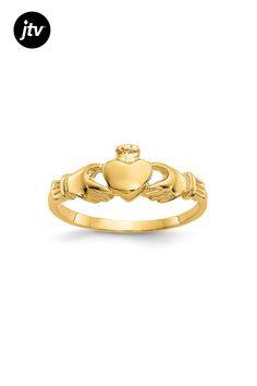 14k yellow gold children's claddagh ring with polished finish. Band width measures approximately 1/16". Baby Ring, Baby Rings, Claddagh Ring, Claddagh Rings, Yellow Gold, Band, Ring, Yellow, Gold