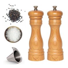 two salt and pepper mills next to each other