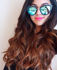 Natasha A with her Ombre Chestnut Poersh Hair Extensions and super trendy sunnies! Men Brown Outfit, Dark Chestnut Hair Color, Braided Faux Hawk, Dark Chestnut Hair, Ombre Hair Weave, Hair Color Pictures, Luxy Hair Extensions