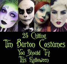 halloween costumes for children and adults with the words 25 chilling tim burton costumes you should try this