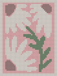 a cross stitch pattern with pink and green flowers