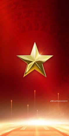 a red and gold background with a golden star on the bottom right corner, surrounded by bright lights