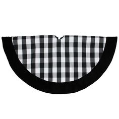 a black and white gingham bib with an open collar on the front