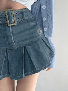 ⚡️Free Shipping 2022 Buckle Belt Pleated Denim Mini Skirt Black M under $27.00 in Skirts at AnotherChill.com Online. Style: Casual/Street/Y2K/Vintage/Sweet/Preppy/Punk. Fabric Content: Polyester, Cotton. Fit Type: Regular fit. Length: Above Knee. Design: This classic but retro vibe denim skirt cuts to a flattering a-line silhouette, it has double eyelet buckle strap design, features pleats seam detail, with functional pockets and a button zip fly on the front.. ✓2022 SUMMER OUTFITS. Check review Pleated Denim Mini Skirt, Denim Skirt Fashion, Womens Denim Skirts, Pleated Denim, Cardigan Sweater Jacket, Crop Top Sweater, Jeans Rock, Strap Design