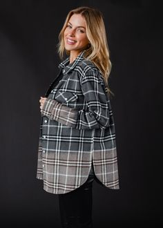 Gray, black and white plaid flannel Bleached dipped contrast Button closure Slits on each side Imported garment 100% Cotton *All sale items are FINAL SALE. SIZE CHARTS: Bust: 38" / Length: 28"M: Bust: 40" / Length: 29"L: Bust: 42" / Length: 30"XL: Bust: 44" / Length: 31" Knitted Hats Kids, Knit Hat For Men, Blouse Tank Top, Black And White Plaid, Long Jumpsuits, Men's Knit, Sweaters Crewneck, Knitting Women, Fall Wardrobe