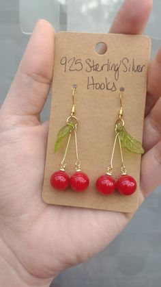 2 and hand inch 925 Sterling silver hooks Handmade Cherry Jewelry For Party, Summer Gift Pearl Earrings With Ear Wire, Handmade Cherry Colored Round Bead Jewelry, Cherry Round Earrings For Gift, Cherry Colored Round Earrings For Gift, Summer Gift Cherry Earrings, Nickel Free Cherry Colored Earrings For Gift, Nickel Free Cherry Earrings For Gift, Nickel-free Cherry Colored Earrings For Gift