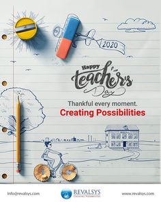 an advertisement for teachers day with pencils and erasers on top of paper that reads happy teachers day, thank every moment creating possibilities