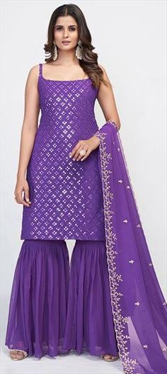 Purple and Violet color Salwar Kameez in Georgette fabric with Sequence, Thread work Festive Purple Self Design Unstitched Suit, Eid Purple Salwar Kameez With Self Design, Purple Self Design Salwar Kameez For Eid, Festive Purple Unstitched Suit With Self Design, Eid Purple Self Design Salwar Kameez, Festive Purple Churidar For Party, Festive Purple Party Churidar, Purple Churidar For Diwali Party, Purple Self Design Kurta For Party