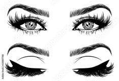 Stock Image: Illustration with woman's eyes, eyelashes and eyebrows. Realistic sexy makeup look. Tattoo design. Logo for brow bar or lash salon. Look Tattoo, Realistic Eye Tattoo, Eyelashes And Eyebrows, Tattoo Salon, Brow Bar, Girly Tattoos, Eyebrow Tattoo