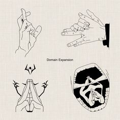 four different types of hand gestures drawn in black and white